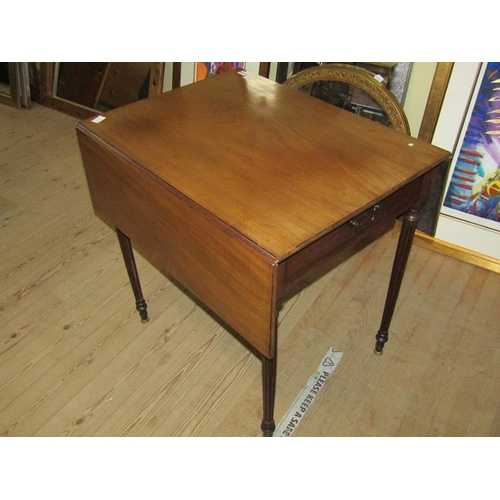 2129 - EARLY 19c MAHOGANY TWIN FLAP PEMBROKE TYPE TABLE ON FLUTED TAPERING LEGS WITH METAL BUN FEET 72 x 71... 