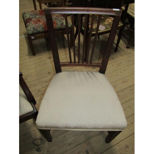 2146 - MAHOGANY FRAMED GEORGIAN STYLE OPEN ARM CHAIR WITH PIERCED BAR SPLAT TOGETHER WITH TWO SINGLE CHAIRS... 