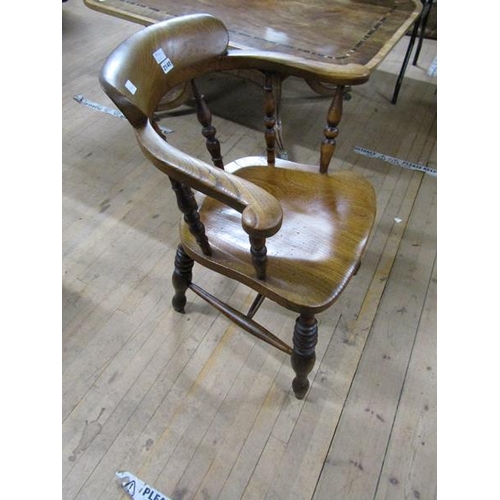 2148 - 19c OAK AND ELM SMOKERS BOW ARMCHAIR 80cmS H