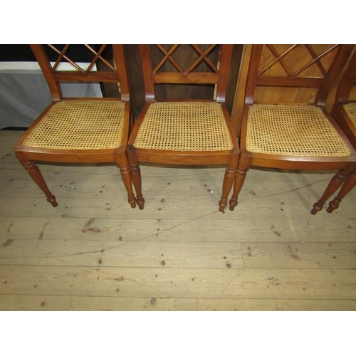 2150 - SET OF FOUR MAHOGANY LATTICE BACK CANE SEAT SINGLE CHAIRS 86cms H