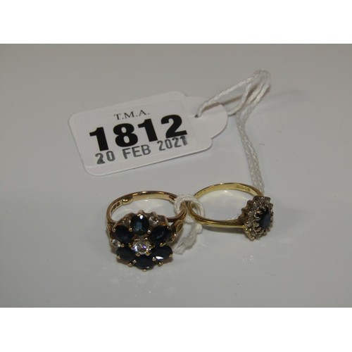 1812 - TWO 9ct GOLD SAPPHIRE AND WHITE STONE SET RINGS - SIZE APPX L