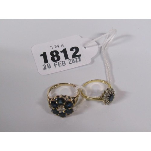 1812 - TWO 9ct GOLD SAPPHIRE AND WHITE STONE SET RINGS - SIZE APPX L