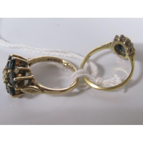 1812 - TWO 9ct GOLD SAPPHIRE AND WHITE STONE SET RINGS - SIZE APPX L