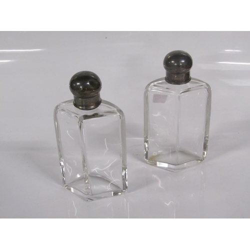 1917 - FOUR SCENT BOTTLES, TWO SPHERICAL SILVER MOUNTS AND COVERS