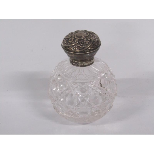 1917 - FOUR SCENT BOTTLES, TWO SPHERICAL SILVER MOUNTS AND COVERS