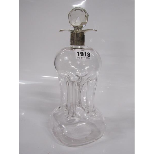 1918 - TWO SILVER MOUNTED CLEAR GLASS GLUG GLUG DECANTERS