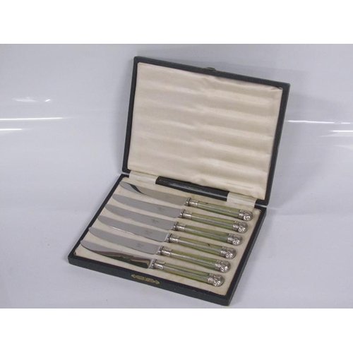 1919 - BOX OF IVORY AND SILVER TEA KNIVES CASED 1908