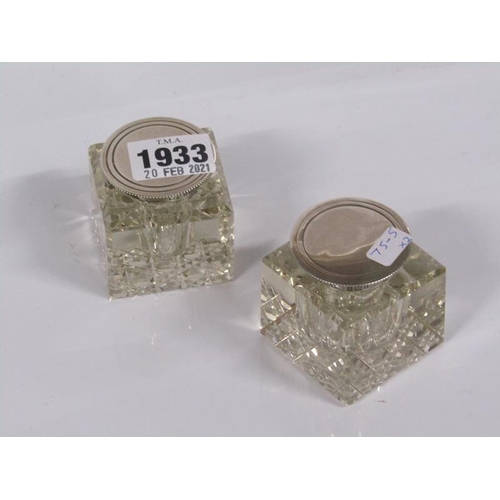 1933 - PAIR OF INK BOTTLES WITH SILVER MOUNTS AND COVERS c.1900