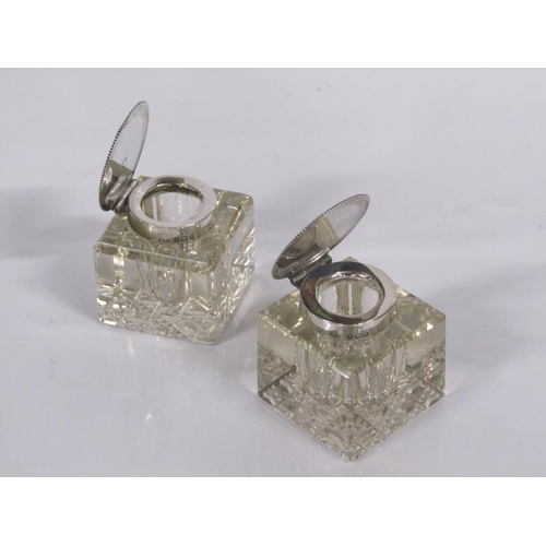 1933 - PAIR OF INK BOTTLES WITH SILVER MOUNTS AND COVERS c.1900