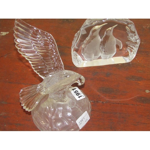 1951 - SCANDINAVIAN PENGUIN PAPERWEIGHT; CRYSTAL EAGLE SCULPTURE 19CM H