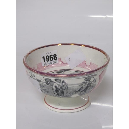 1968 - SUNDERLAND LUSTRE TRANSFER PRINTED PEDESTAL BOWL, 12CM DIAM