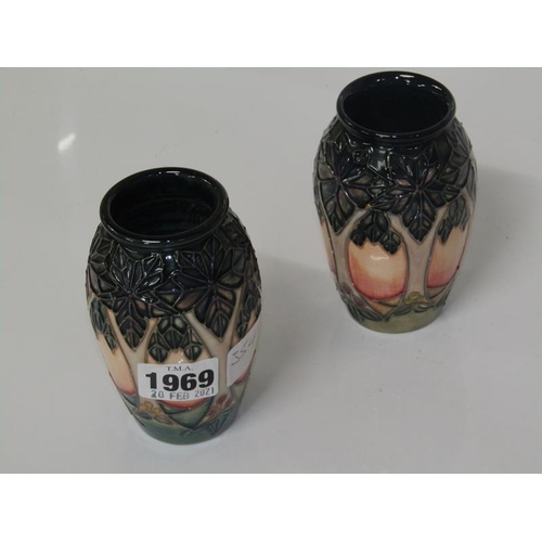 1969 - TWO MOORCROFT VASES, 10CM H, ONE A/F RIM