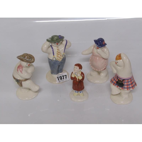 1977 - FIVE ROYAL DOULTON SNOWMAN FIGURES, LARGEST 12CM H