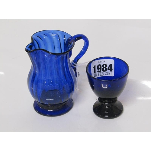 1984 - 19C BRISTOL BLUE EGG CUP; &  JUG, 10CM H