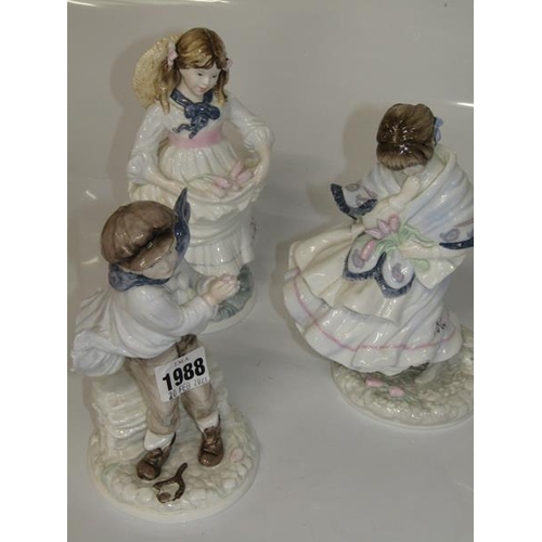 1988 - THREE COALPORT FIGURES - THE BOY, VISITING DAY & CHILDHOOD JOYS, LARGEST 18CM H