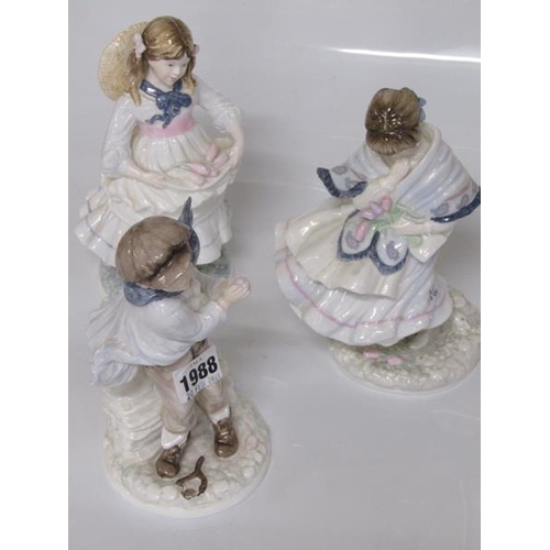 1988 - THREE COALPORT FIGURES - THE BOY, VISITING DAY & CHILDHOOD JOYS, LARGEST 18CM H