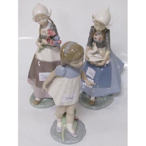 1990 - THREE LLADRO FIGURINES TO INCL. DUTCH GIRLS 27CM H SLIGHT LOSSES TO FLOWERS