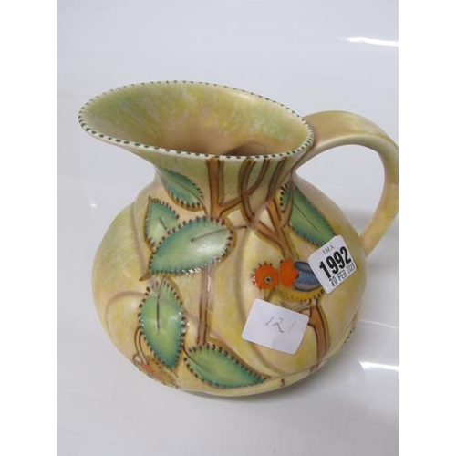 1992 - ART DECO CROWN DEVON JUG WITH BIRD IN TREE DESIGN, 14CM H