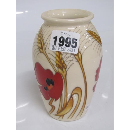 1995 - MOORCROFT POPPY AND WHEAT DECORATED SMALL BALUSTER VASE