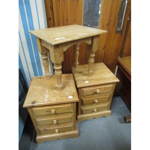 2223 - PINE HIGH STOOL, 50CM W; TWO PEDESTAL CHESTS EACH WITH THREE DRAWERS EACH 44CM W