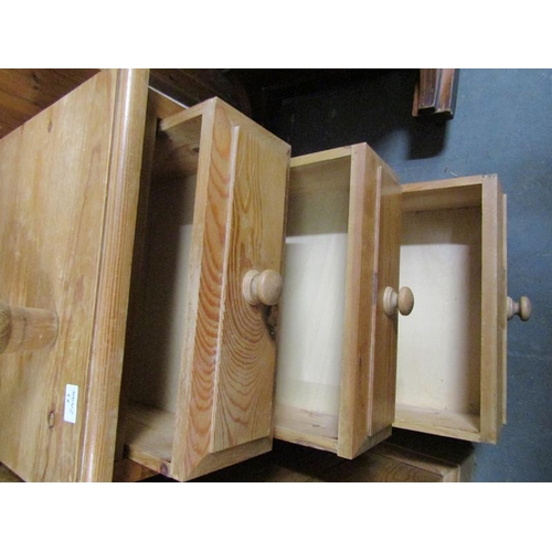 2223 - PINE HIGH STOOL, 50CM W; TWO PEDESTAL CHESTS EACH WITH THREE DRAWERS EACH 44CM W