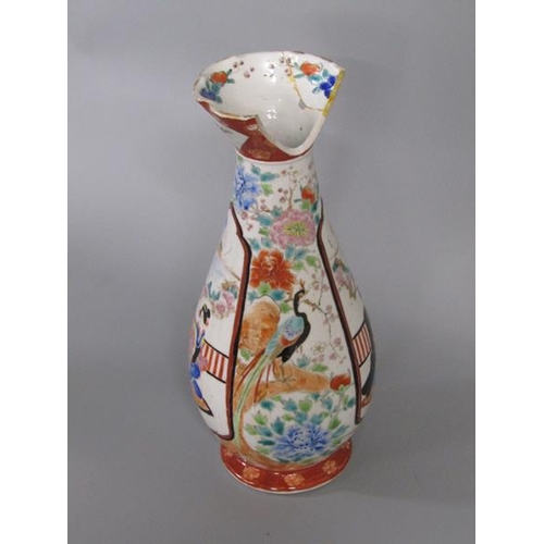 2004 - PAIR OF ORIENTAL PORCELAIN VASES DECORATED WITH FIGURES AND BIRDS, 27.5CM H - ONE A/F