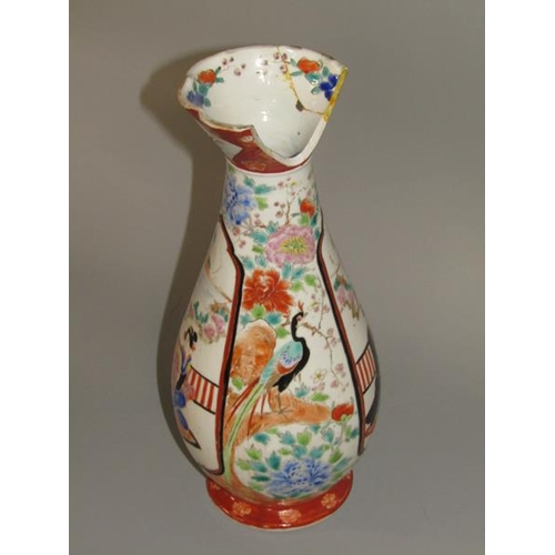 2004 - PAIR OF ORIENTAL PORCELAIN VASES DECORATED WITH FIGURES AND BIRDS, 27.5CM H - ONE A/F