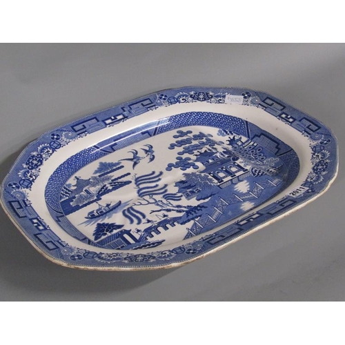 2011 - COPELAND BLUE AD WHITE TRANSFER PRINTED WILLOW PATTERN MEAT DISH, 53CM W