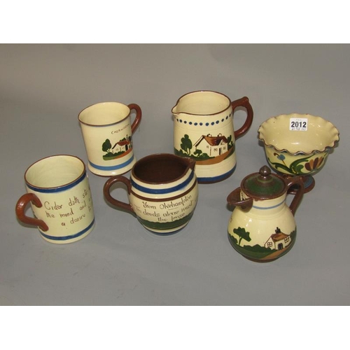 2012 - COLLECTION OF MOTTO WARE TO INCL JUGS, LARGEST 14CM H