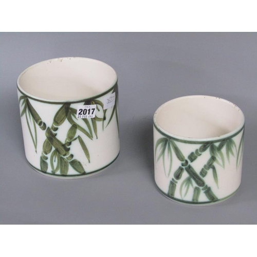 2017 - TWO POOLE POTTERY PLANTERS - BAMBOO DESIGN, 15CM H