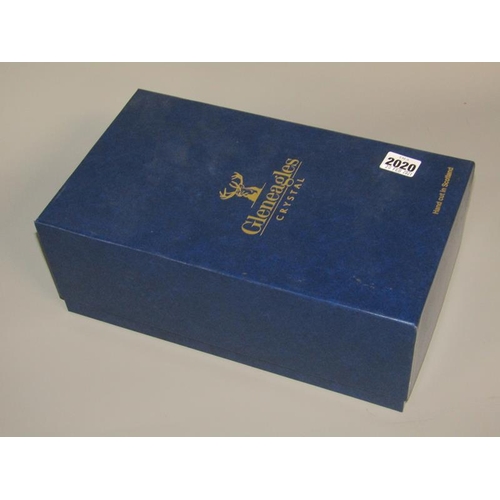 2020 - GLENEAGLES CRYSTAL SQUARE BASE DECANTER AND STOPPER IN ORIGINAL BOX, 22CM H