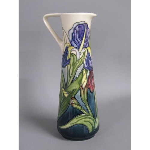 2023 - MOORCROFT COLLECTORS CLUB JUG WITH IRIS DESIGN, 22CM H - SMALL CHIP ON SPOUT