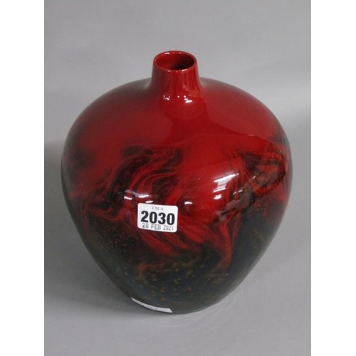 2030 - LARGE DOULTON FLAMBE VASE WITH VEINED DESIGN, 21CM H