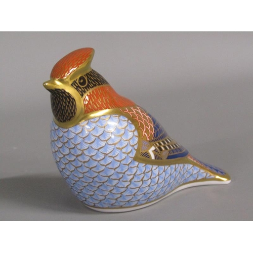 2032 - ROYAL CROWN DERBY WAX WING PAPERWEIGHT WITH GOLD STOPPER, 10CM H