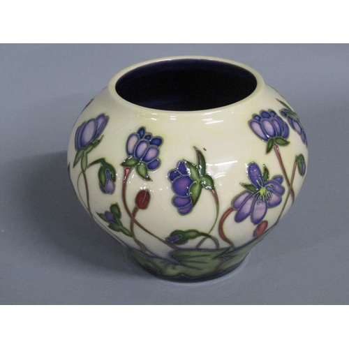 2036 - MOORCROFT HEPATICA VASE BY EMMA BOSSONS, 10CM H