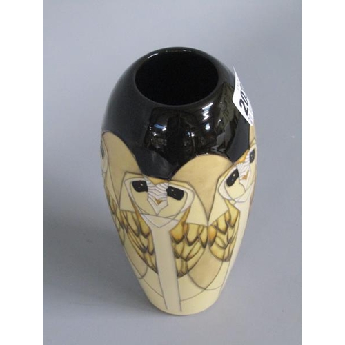 2037 - MOORCROFT VASE TUBE LINE DECORATED WITH OWLS, 17CM H