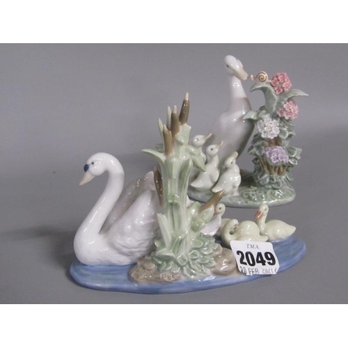 2049 - TWO LLADRO BIRD GROUPS - SWANS, 15CM W AND GEESE,