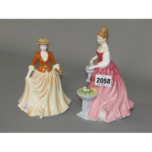 2058 - TWO DOULTON FIGURINES - AUTUMN STROLL & ALEXANDRA, LARGEST 19CM H