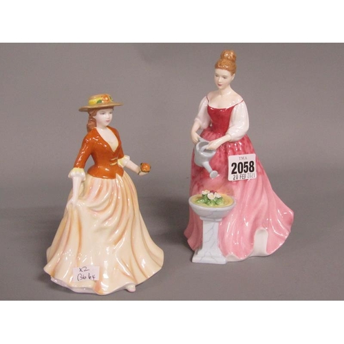 2058 - TWO DOULTON FIGURINES - AUTUMN STROLL & ALEXANDRA, LARGEST 19CM H