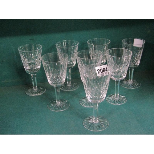 2064 - SET OF EIGHT WATERFORD CRYSTAL WINE GLASSES, 14CM H