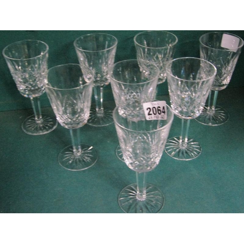 2064 - SET OF EIGHT WATERFORD CRYSTAL WINE GLASSES, 14CM H