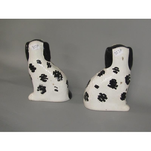 2068 - PAIR OF STAFFORDSHIRE KING CHARLES SPANIELS, 25.5CM H