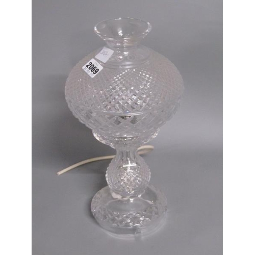 2069 - CRYSTAL TABLE LAMP WITH STORM GLOBE, 34.5CM H