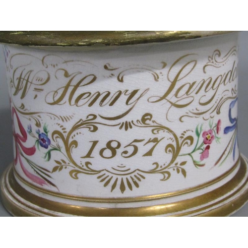 2070 - MID 19C PORCELAIN TOBACCO JAR, HAND PAINTED FLORAL DECORATION, NAMED WILLIAM HENRY, LANGDON 1857, A/... 