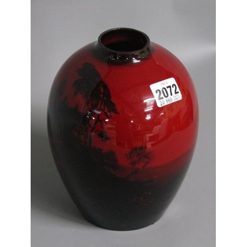 2072 - ROYAL DOULTON FLAMBE LANDSCAPE VASE, 20CM H