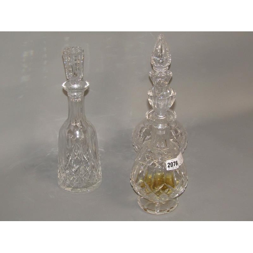 2076 - THREE WATERFORD CRYSTAL DECANTERS AND STOPPERS TO INCL LISMORE, LARGEST 34C H