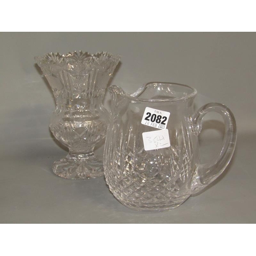 2082 - WATERFORD CRYSTAL JUG, 15CM H; BOHEMIAN VASE