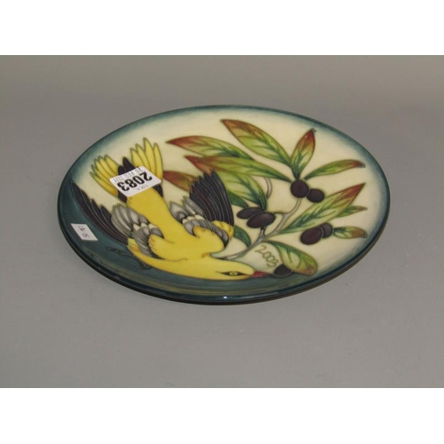 2083 - MOORCROFT GOLDEN ORIOLE PLATE BY PHILIP GIBSON 2003, 22CM DIAM