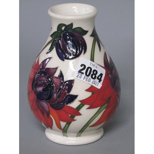 2084 - MOORCROFT RUBY RED VASE BY EMMA BOSSONS, 13CM H