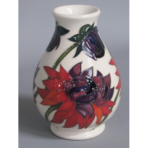 2084 - MOORCROFT RUBY RED VASE BY EMMA BOSSONS, 13CM H